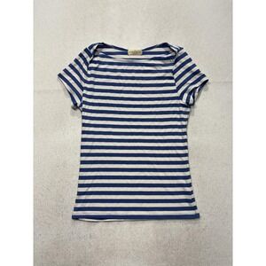 Frankee & Skylarr Womens L Blue Stripe Boat Neck Short Sleeve Tee TY70411-ROS